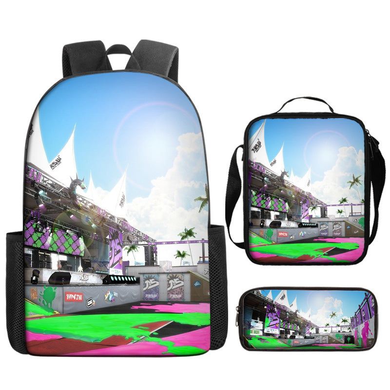 Splatoon Full Printed Backpack Schoolbag Travel Notebook Bag Lunch Bag Pencil Bag for Kids Students 3PCS