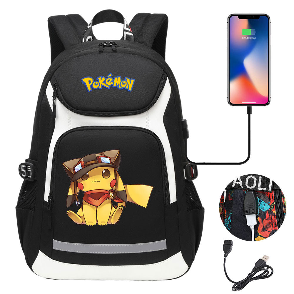 Pikachu USB Charging Backpack School Notebook Travel Bags