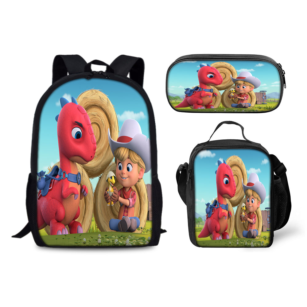 Dino Ranch Backpack Schoolbag Lunch Bag Pencil Bag for Kids Students 3PCS