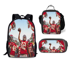 Kansas City Chiefs Football Team Full Printed Backpack Schoolbag Travel Notebook Bag Lunch Bag Pencil Bag for Kids Students 3PCS