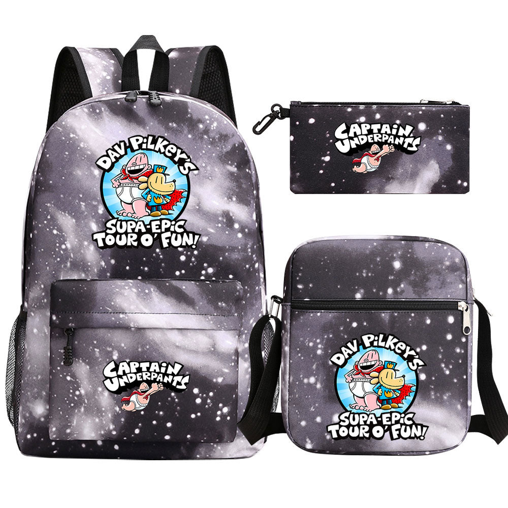 Captain Underpants Printed Schoolbag Backpack Shoulder Bag Pencil Bag 3pcs set for Kids Students