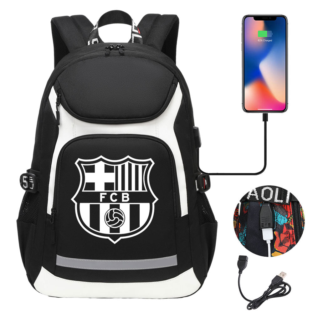 Barcelona Football Club USB Charging Backpack School Notebook Travel Bags