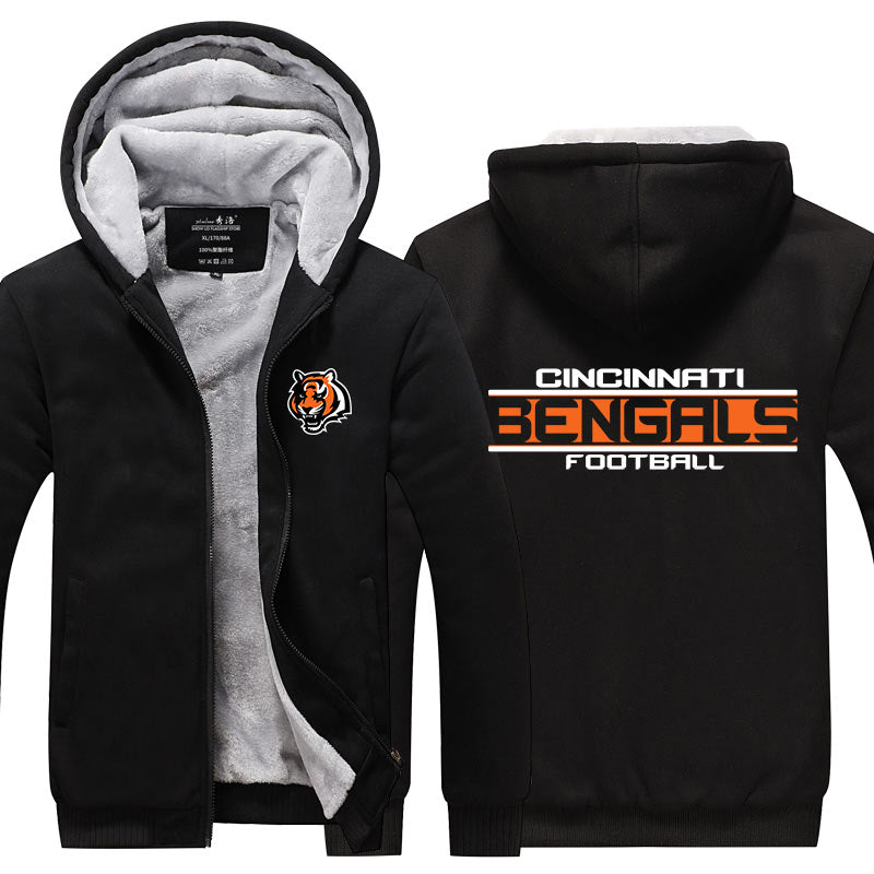 Cincinnati Football Team Bengals Unisex Lined Hoodie Fleece Sweatshirt Full Zipper Hooded Thicken Jacket