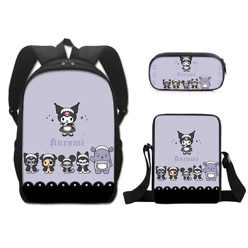 Kuromi Full Printed Backpack Schoolbag Travel Notebook Bag Lunch Bag Pencil Bag for Kids Students 3PCS