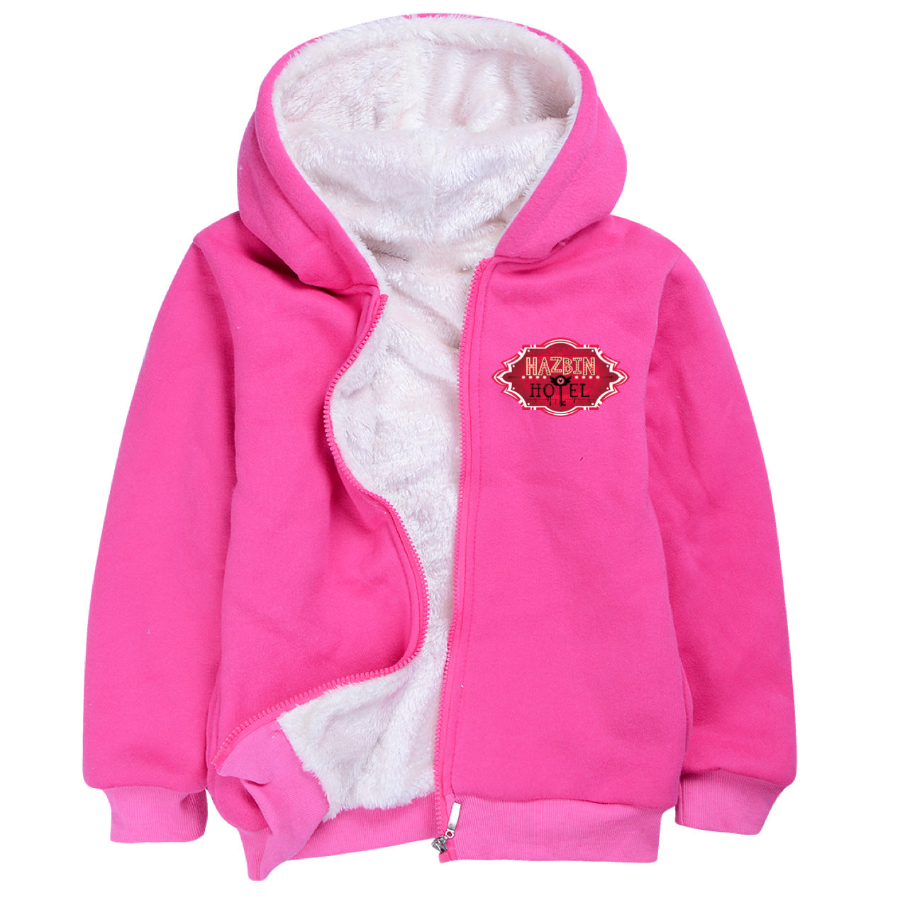 Hazbin Hotel Superstar Sherpa Lined Hoodie Fleece Sweatshirt Full Zip Hooded Jacket for Kids