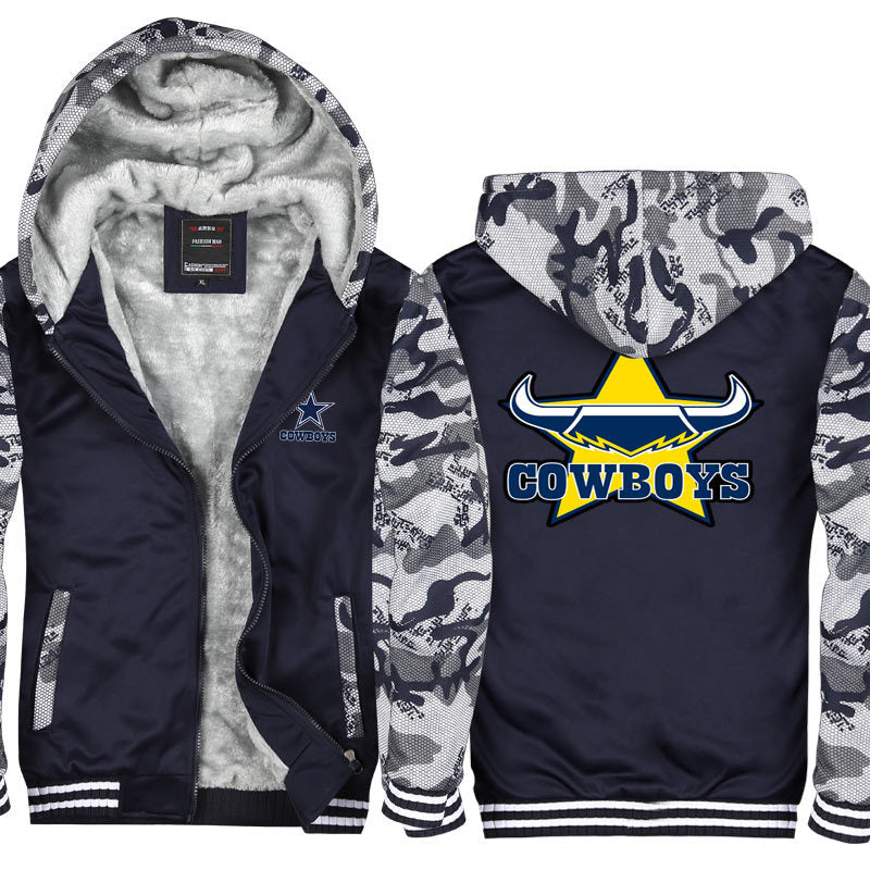 Dallas Football Cowboy Unisex Lined Hoodie Fleece Sweatshirt Full Zipper Hooded Thicken Jacket