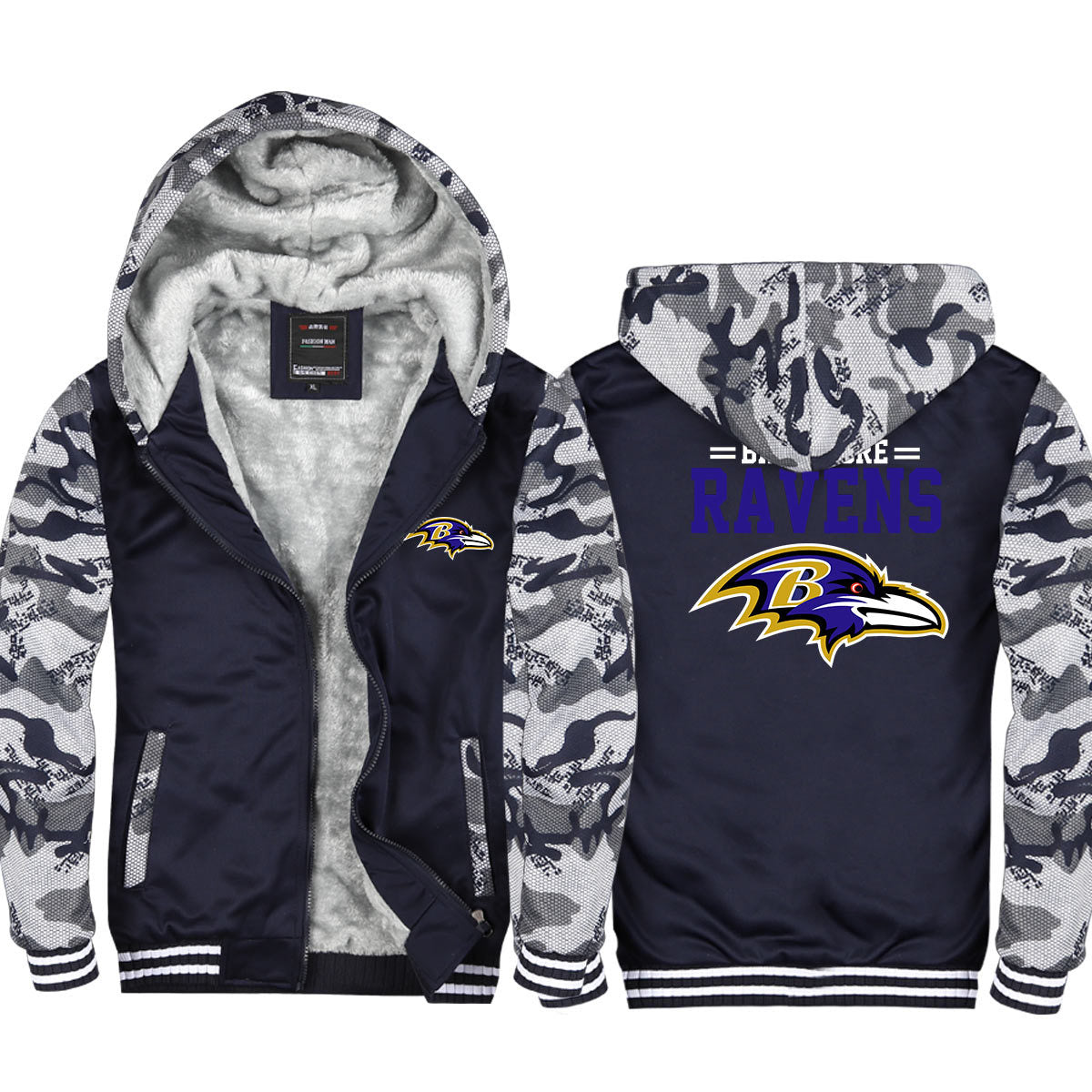 Baltimore  Football Ravens  Unisex Lined Hoodie Fleece Sweatshirt Full Zipper Hooded Thicken Jacket