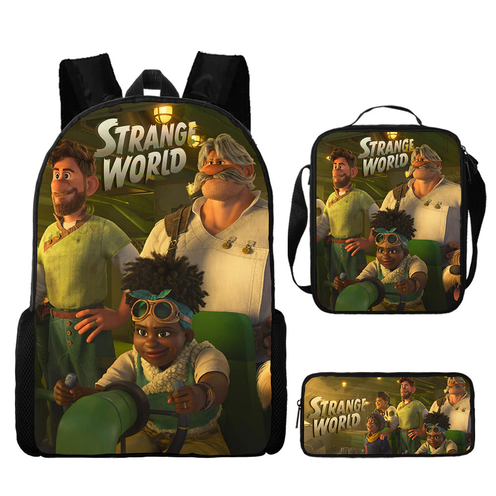 Strange World Full Printed Backpack Schoolbag Travel Notebook Bag Lunch Bag Pencil Bag for Kids Students 3PCS