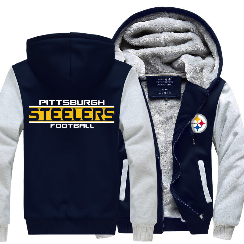 Pittsburgh Football Team Steelers Unisex Lined Hoodie Fleece Sweatshirt Full Zipper Hooded Thicken Jacket