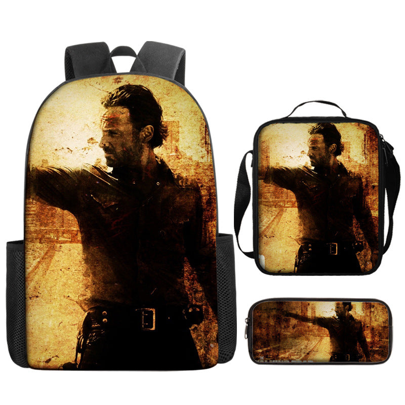 The Walking Dead Full Printed Backpack Schoolbag Travel Notebook Bag Lunch Bag Pencil Bag for Kids Students 3PCS