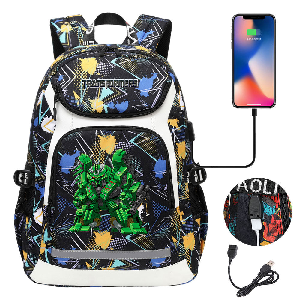 Transformers USB Charging Backpack School Notebook Travel Bags