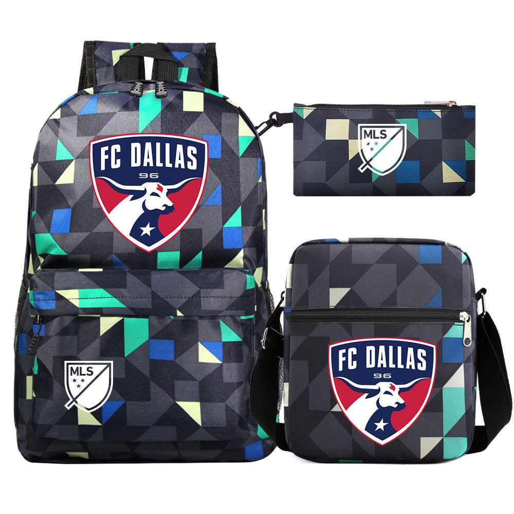 Dallas Soccer Printed Schoolbag Backpack Shoulder Bag Pencil Bag 3pcs set for Kids Students