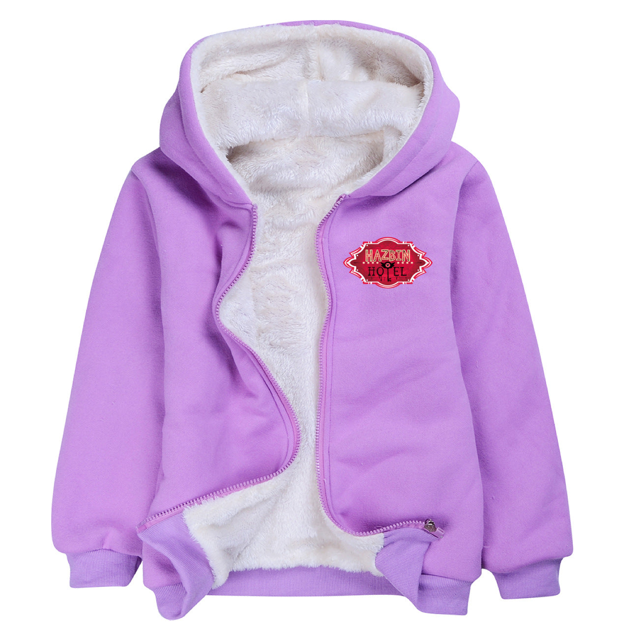 Hazbin Hotel Superstar Sherpa Lined Hoodie Fleece Sweatshirt Full Zip Hooded Jacket for Kids