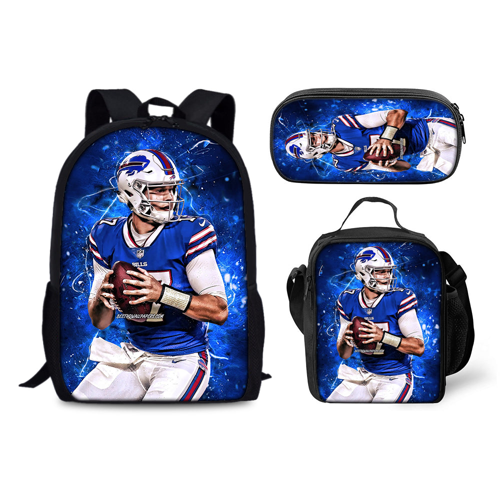 Buffalo Bills Football Team Backpack Schoolbag Lunch Bag Pencil Bag for Kids Students 3PCS