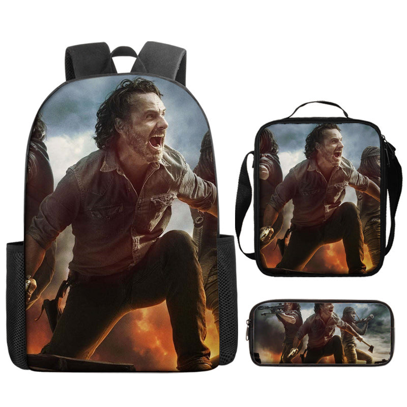 The Walking Dead Full Printed Backpack Schoolbag Travel Notebook Bag Lunch Bag Pencil Bag for Kids Students 3PCS