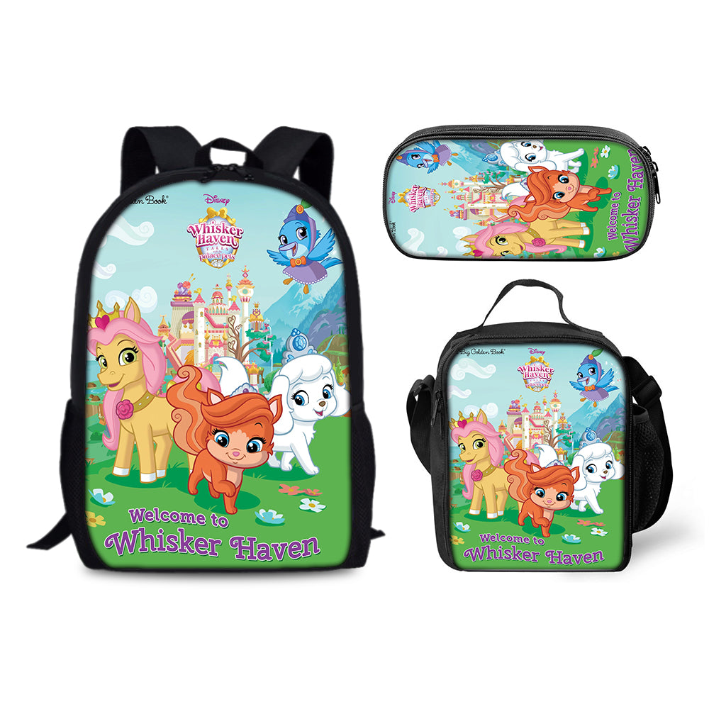Whisker Haven Tales with the Palace Pets  Backpack Schoolbag Lunch Bag Pencil Bag for Kids Students 3PCS
