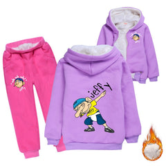 Jeffy Sherpa Lined Hoodie Fleece Sweatshirt Pants Full Set for Kids