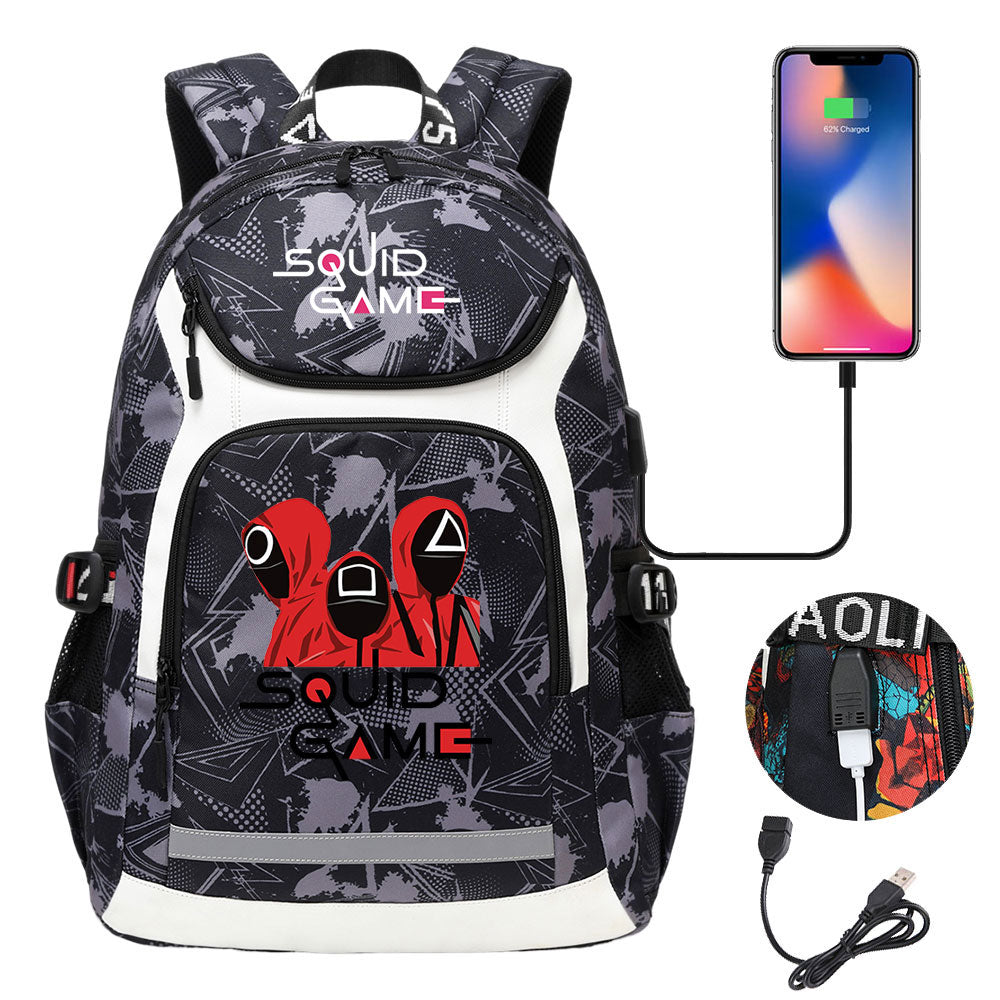 Squid Game USB Charging Backpack School Notebook Travel Bags
