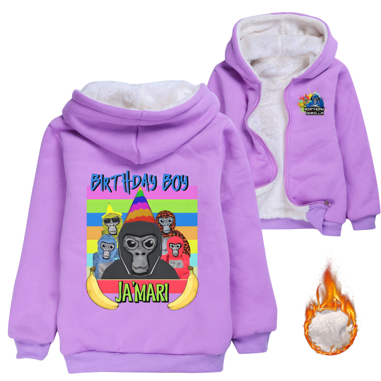 Gorilla Tag Sherpa Lined Hoodie Fleece Sweatshirt Full Zip Hooded Jacket for Kids