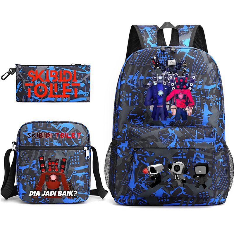 Game Skibidi Toilet Schoolbag Backpack Shoulder Bag Pencil Bag Set Gift for Kids Students