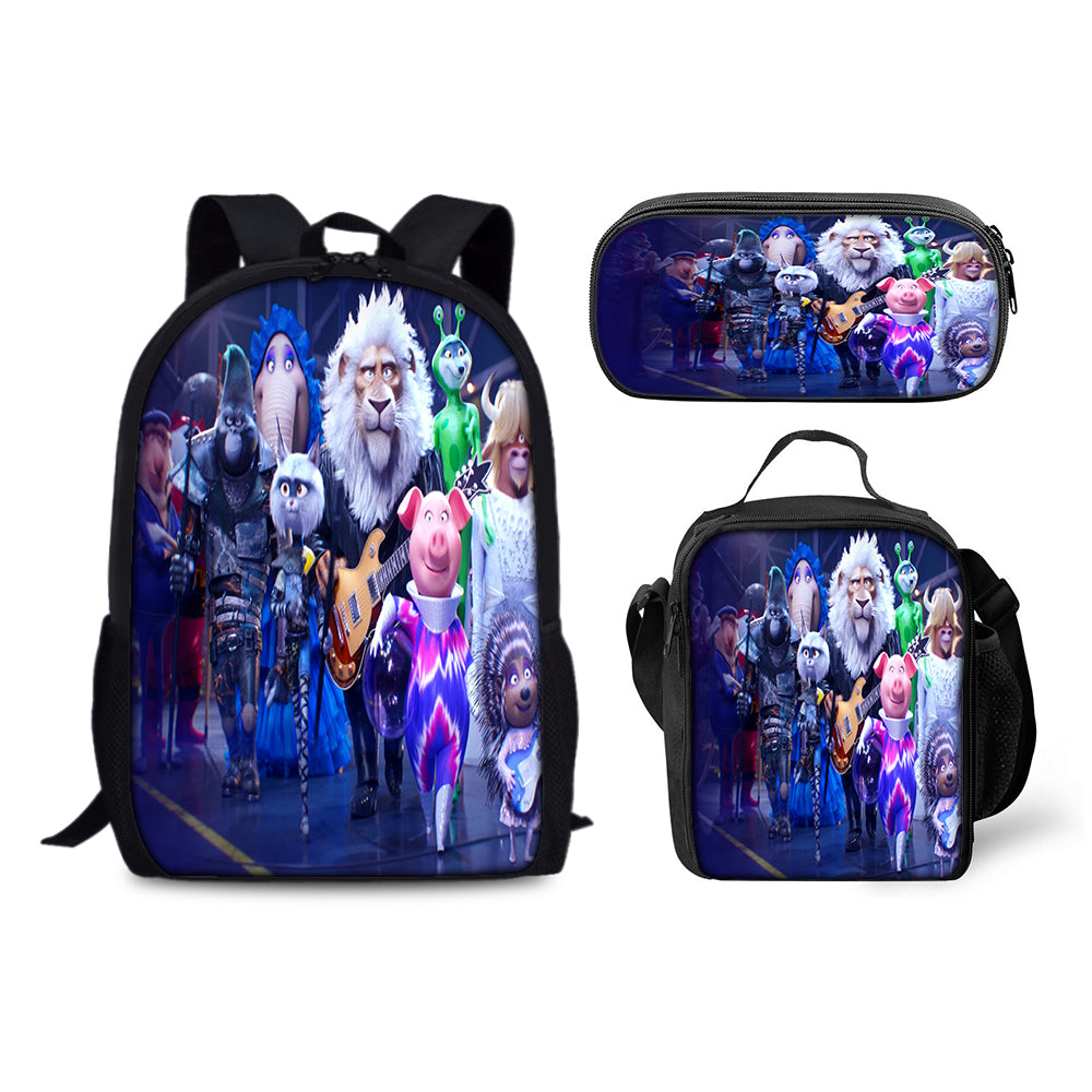 Sing Movie Backpack Schoolbag Lunch Bag Pencil Bag for Kids Students 3PCS