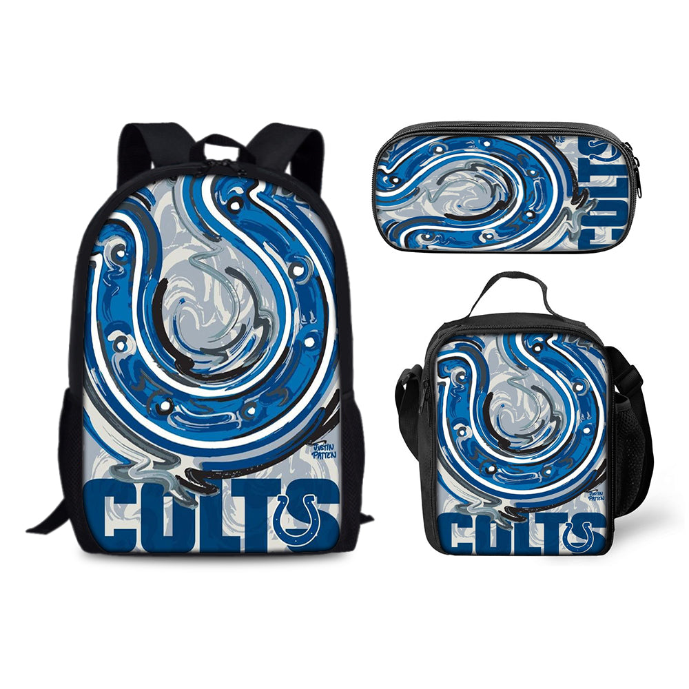 Indianapolis Colts Football Team Backpack Schoolbag Lunch Bag Pencil Bag for Kids Students 3PCS