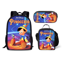 Pinocchio Backpack Schoolbag Lunch Bag Pencil Bag for Kids Students 3PCS