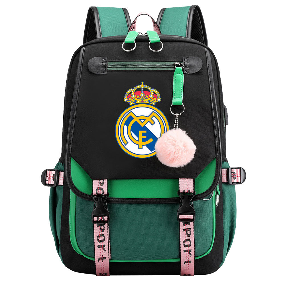 Real Madrid Football Club Waterproof Backpack School Notebook Travel Bags USB Charging