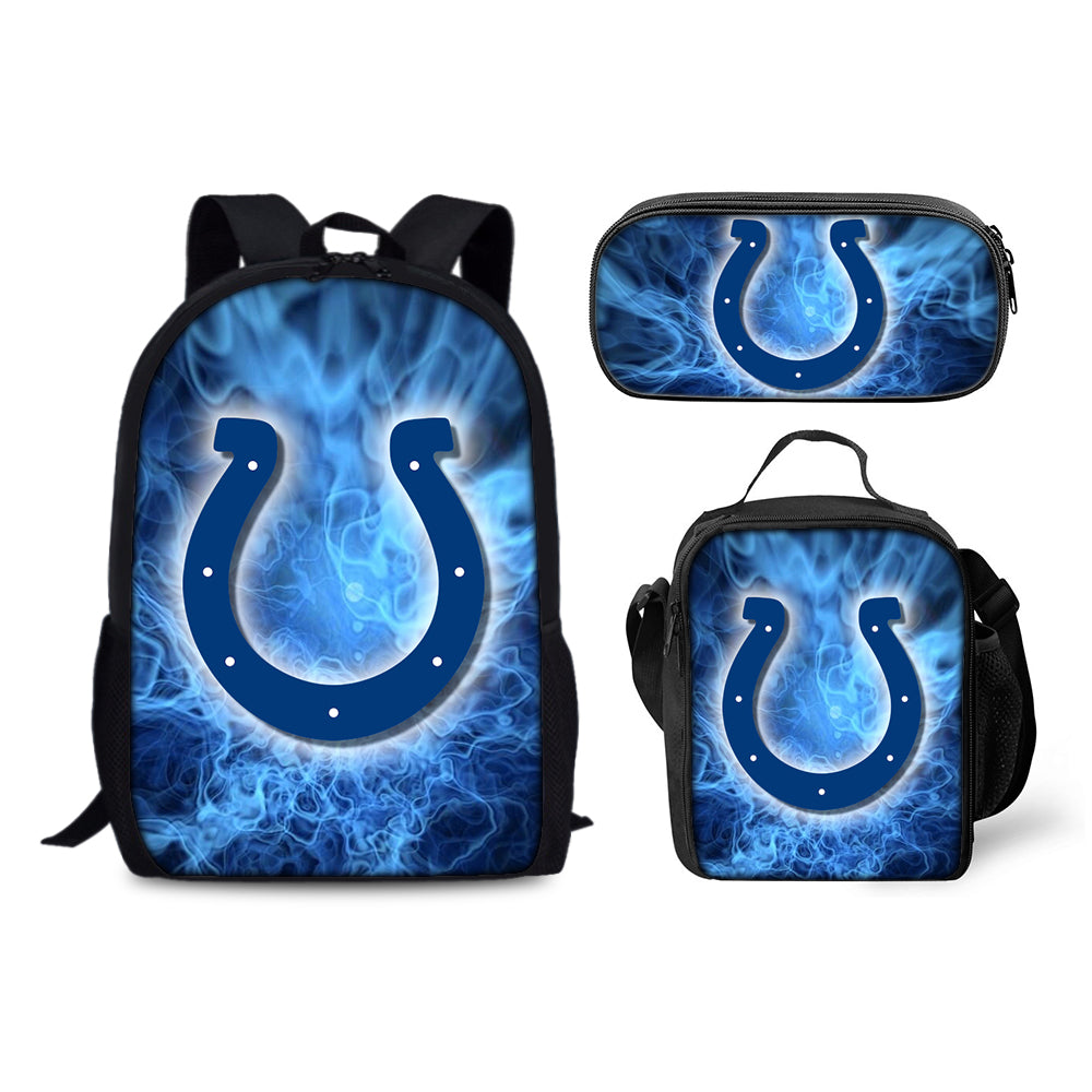 Indianapolis Colts Football Team Backpack Schoolbag Lunch Bag Pencil Bag for Kids Students 3PCS