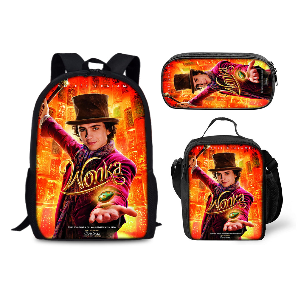 Wonka Backpack Schoolbag Lunch Bag Pencil Bag for Kids Students 3PCS