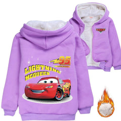 Cars Lightning Mcqueen Sherpa Lined Hoodie Fleece Sweatshirt Full Zip Hooded Jacket for Kids