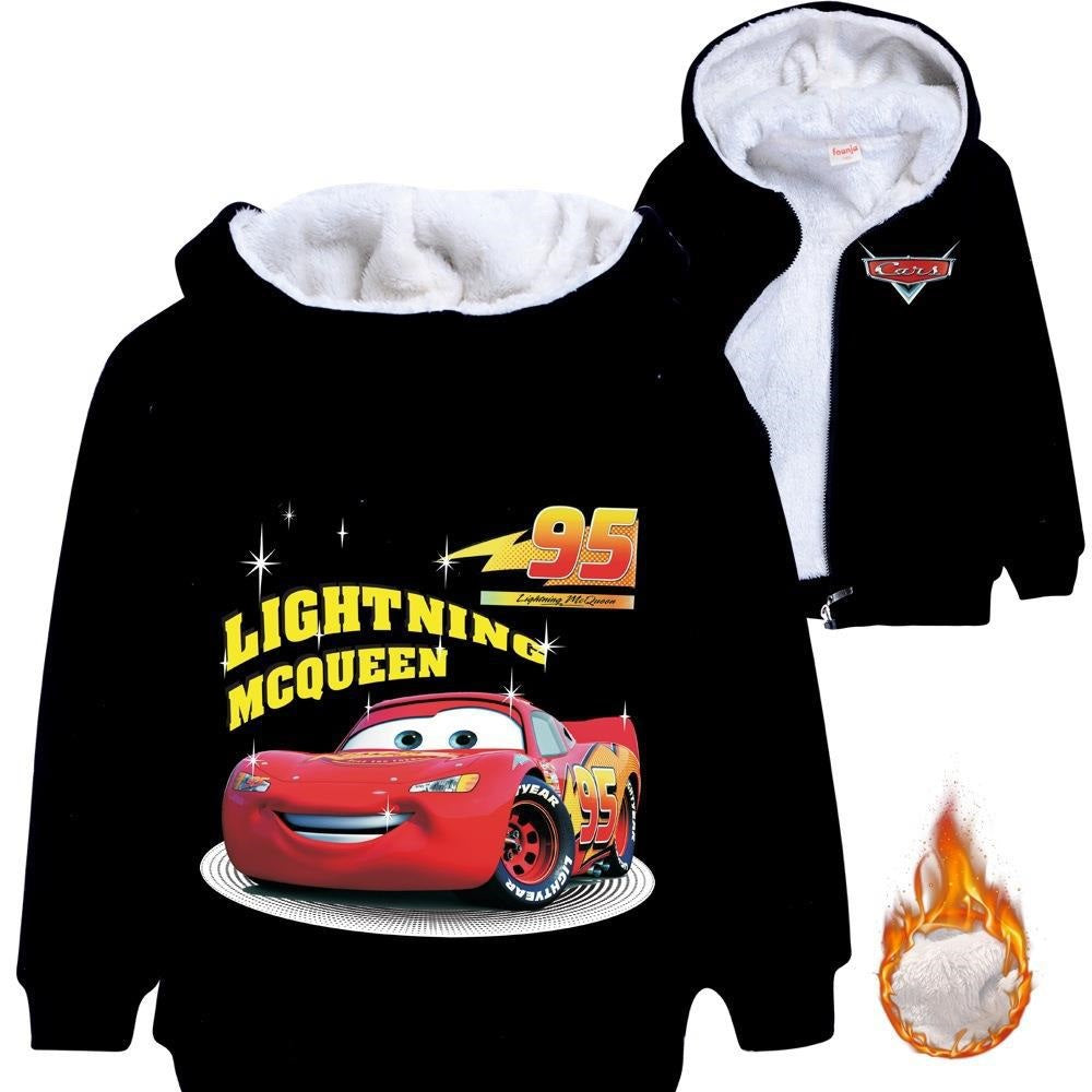 Cars Lightning Mcqueen Sherpa Lined Hoodie Fleece Sweatshirt Full Zip Hooded Jacket for Kids