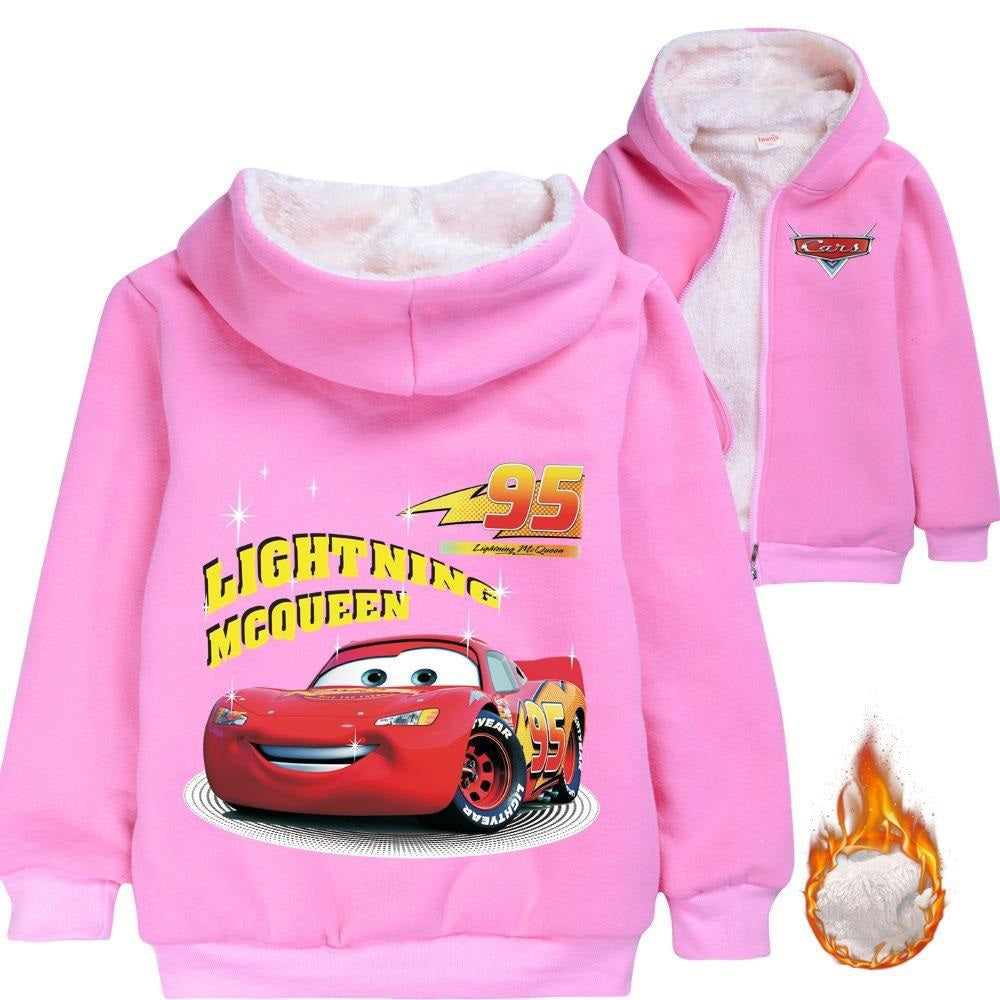 Cars Lightning Mcqueen Sherpa Lined Hoodie Fleece Sweatshirt Full Zip Hooded Jacket for Kids