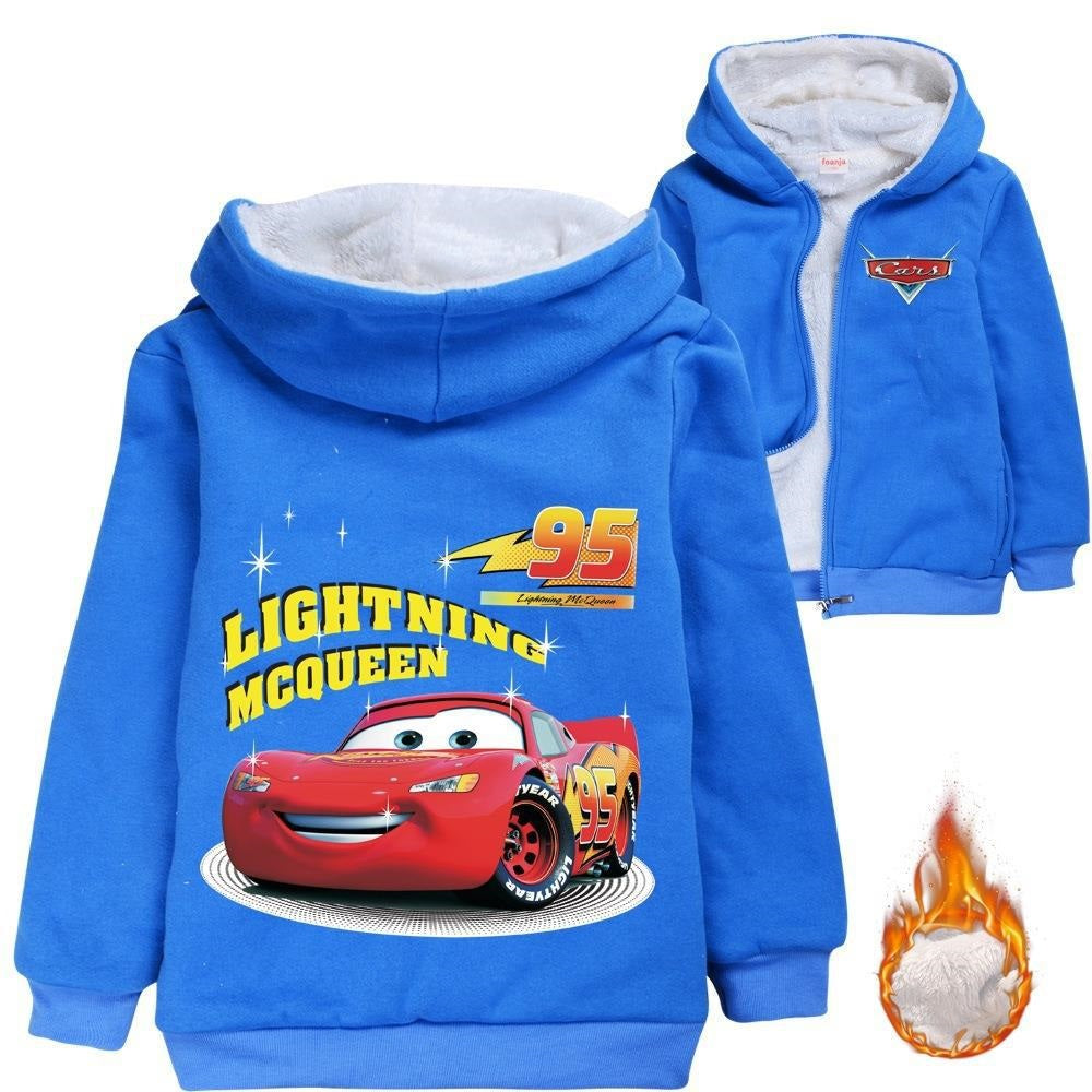 Cars Lightning Mcqueen Sherpa Lined Hoodie Fleece Sweatshirt Full Zip Hooded Jacket for Kids