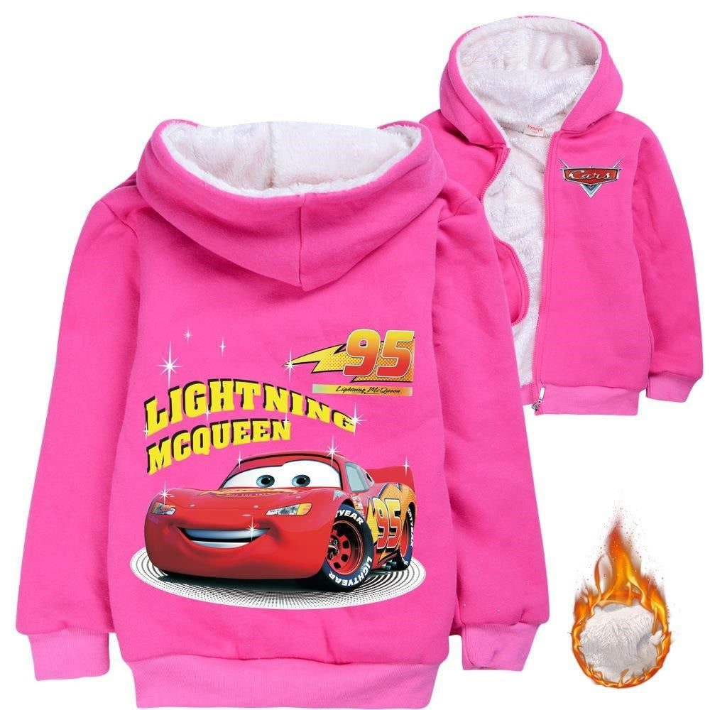 Cars Lightning Mcqueen Sherpa Lined Hoodie Fleece Sweatshirt Full Zip Hooded Jacket for Kids