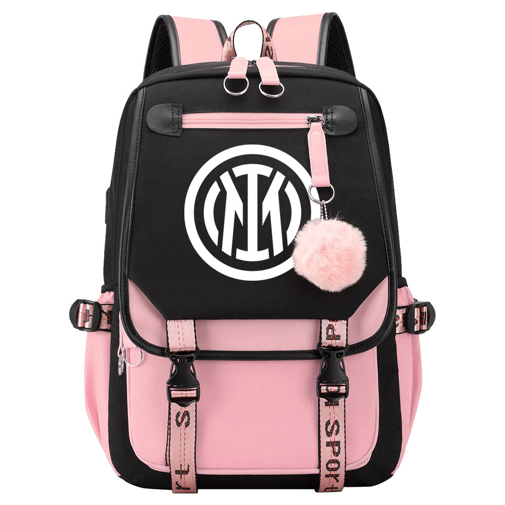 Internazionale Milano Football Club Waterproof Backpack School Notebook Travel Bags USB Charging