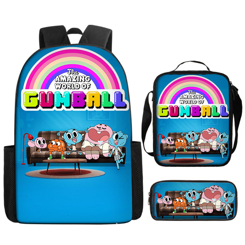 The Amazing World of Gumball Full Printed Backpack Schoolbag Travel Notebook Bag Lunch Bag Pencil Bag for Kids Students 3PCS