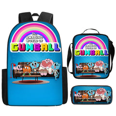 The Amazing World of Gumball Full Printed Backpack Schoolbag Travel Notebook Bag Lunch Bag Pencil Bag for Kids Students 3PCS