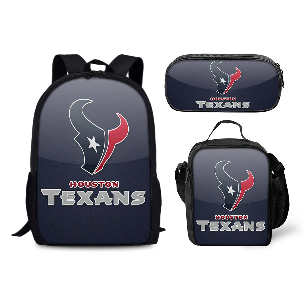 Houston Texans Football Team Backpack Schoolbag Lunch Bag Pencil Bag for Kids Students 3PCS