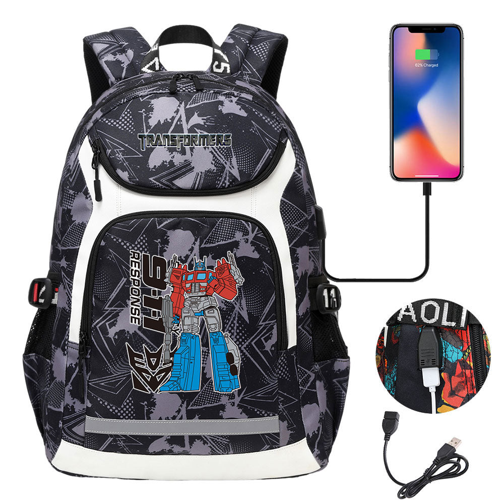 Transformers USB Charging Backpack School Notebook Travel Bags