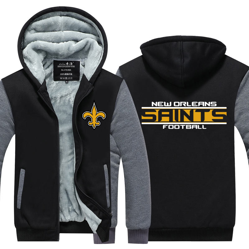 New Orleans Football Team Saints Unisex Lined Hoodie Fleece Sweatshirt Full Zipper Hooded Thicken Jacket