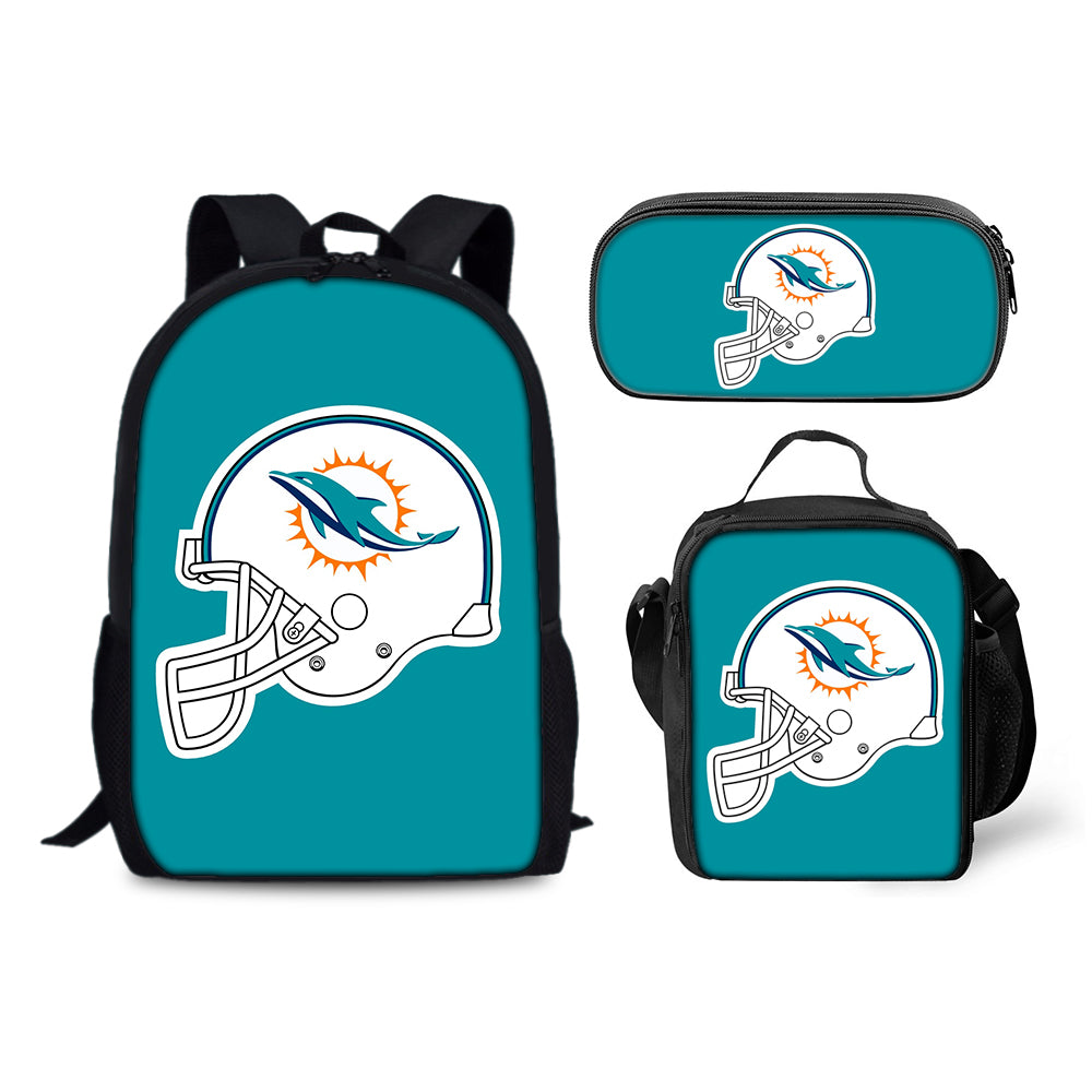 Miami Dolphins Football Team Backpack Schoolbag Lunch Bag Pencil Bag for Kids Students 3PCS