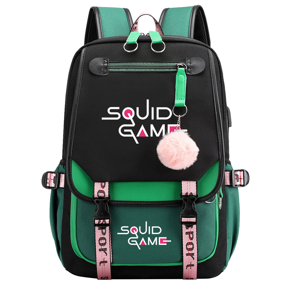 Squid Game Waterproof Backpack School Notebook Travel Bags USB Charging