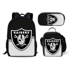 Oakland Raiders Football Team Backpack Schoolbag Lunch Bag Pencil Bag for Kids Students 3PCS