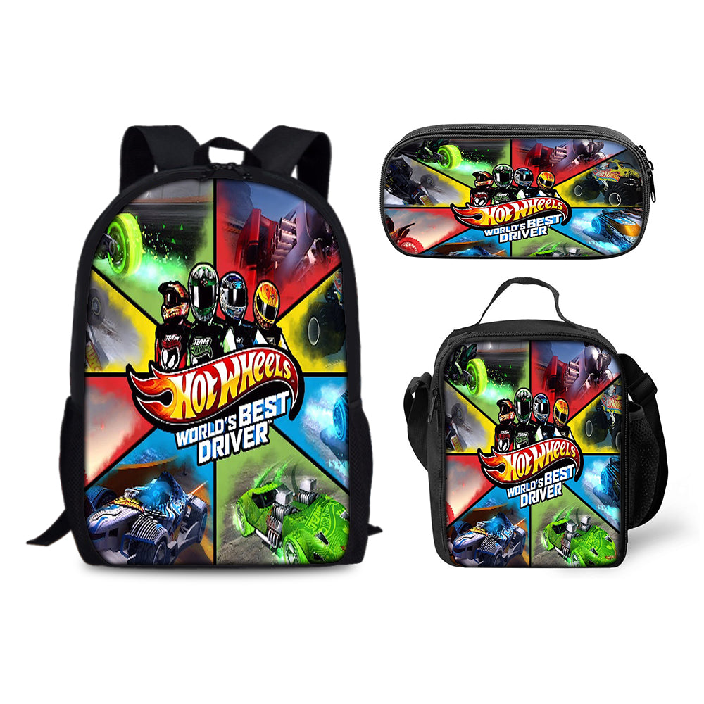 Hot Wheels Backpack Schoolbag Lunch Bag Pencil Bag for Kids Students 3PCS