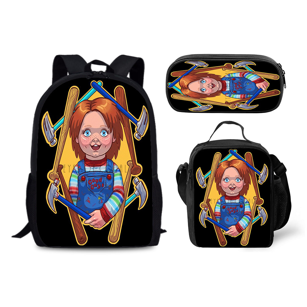 Child's Play Chucky Backpack Schoolbag Lunch Bag Pencil Bag for Kids Students 3PCS