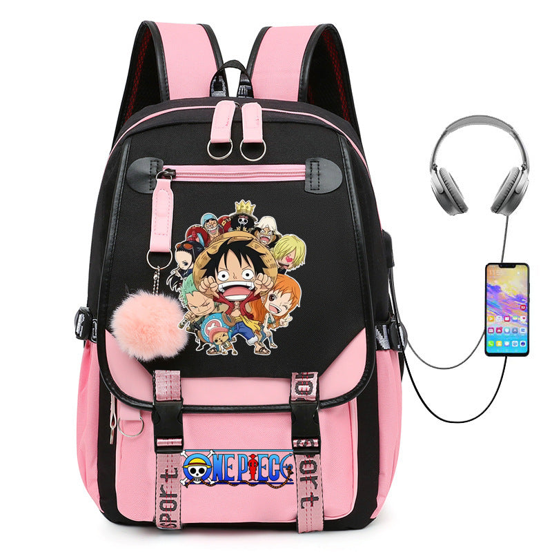 One Piece Waterproof Backpack School Notebook Travel Bags USB Charging