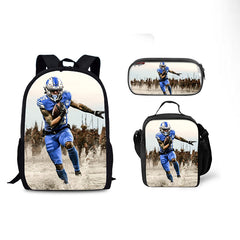 Detroit Lions Football Team Full Printed Backpack Schoolbag Travel Notebook Bag Lunch Bag Pencil Bag for Kids Students 3PCS