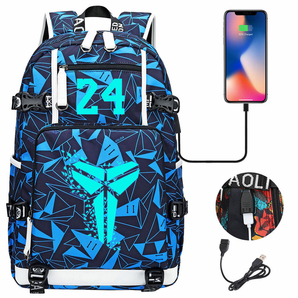 Kobe Black Mamba Curry Bucks USB Charging Backpack School Notebook Travel Bags Basketball Bag