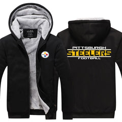 Pittsburgh Football Team Steelers Unisex Lined Hoodie Fleece Sweatshirt Full Zipper Hooded Thicken Jacket
